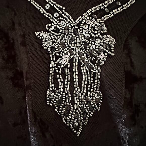 Christopher & Banks Black Velvet Top Beaded Whimisgoth Goth Witchy Boho Size XL - Picture 4 of 9